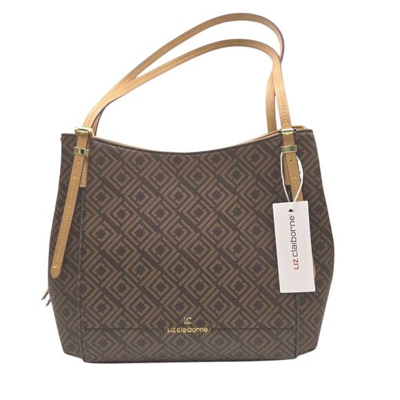 Liz Claiborne Stella 4 Poster Two Tone Shoulder Bag Faux Leather Gold Hardware - Picture 1 of 16